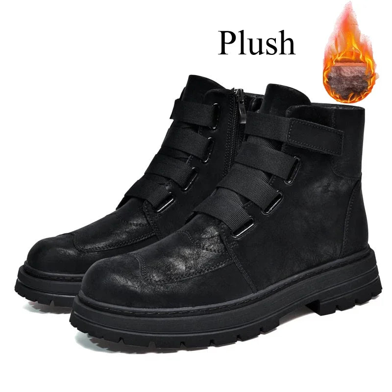 Unisex Leather Zipper Winter Boots Large Size