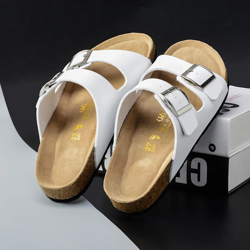Men Brown Cork Faux Suede Sandals