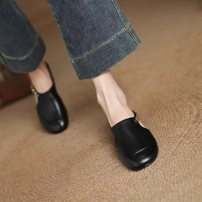 Women’s Leather Mule Loafers with Low Heel