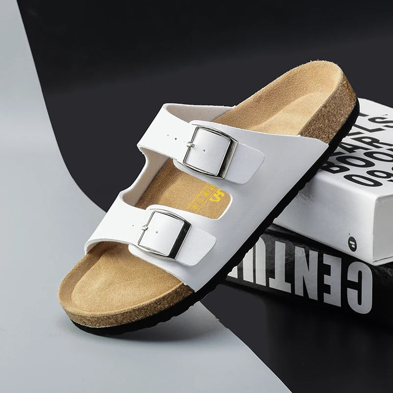 Men Brown Cork Faux Suede Sandals