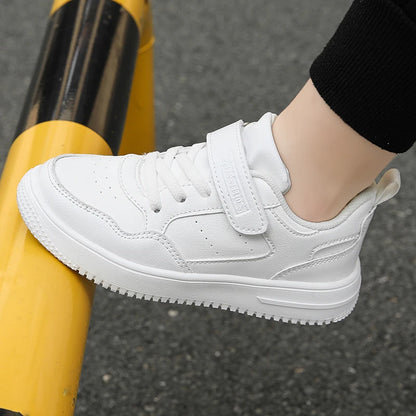 Kids Black Leather Casual Sneakers