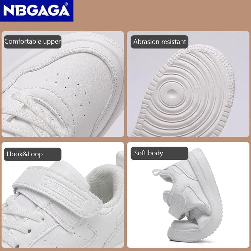 Kids Black Leather Casual Sneakers