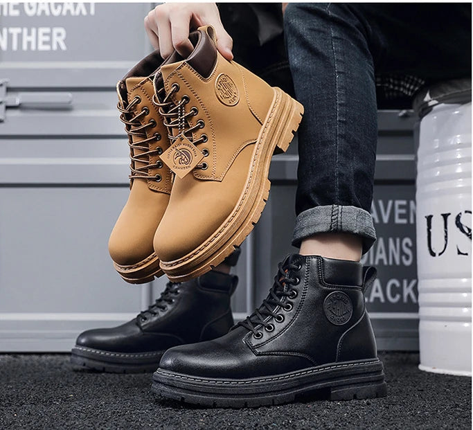Men’s High-Top Leather Motorcycle Boots