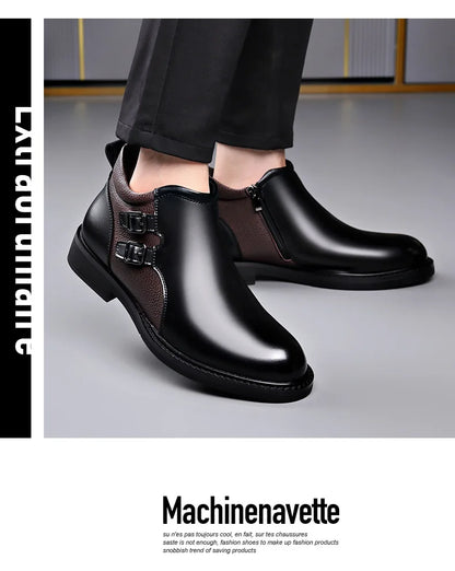 Men’s Leather Ankle Chelsea Buckle Boots