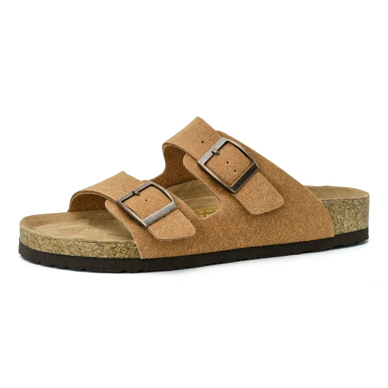 Men Brown Cork Faux Suede Sandals
