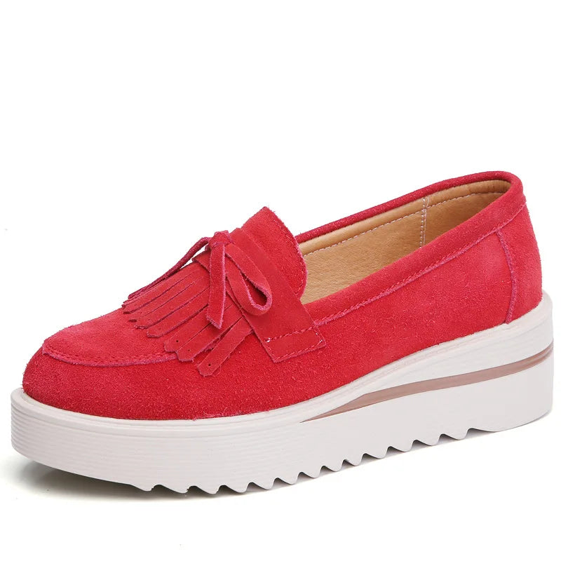 Cow Suede Leather Platform Flat Shoes