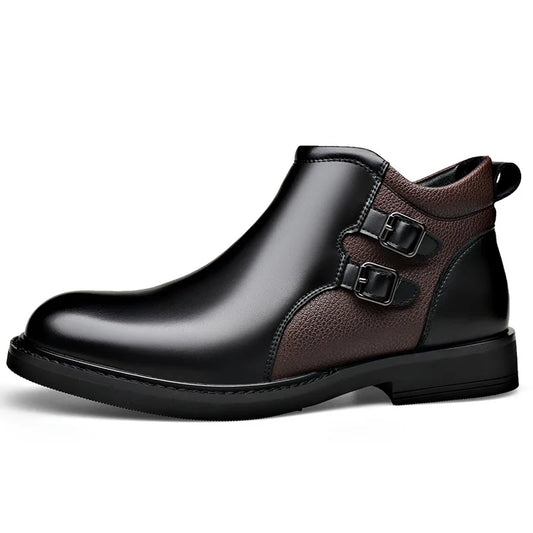 Men’s Leather Ankle Chelsea Buckle Boots