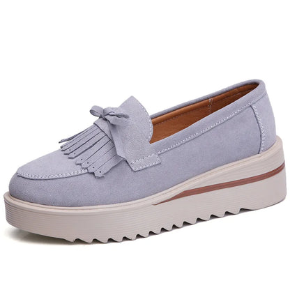 Cow Suede Leather Platform Flat Shoes