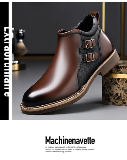 Men’s Leather Ankle Chelsea Buckle Boots