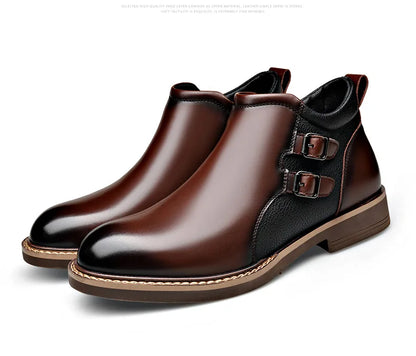 Men’s Leather Ankle Chelsea Buckle Boots