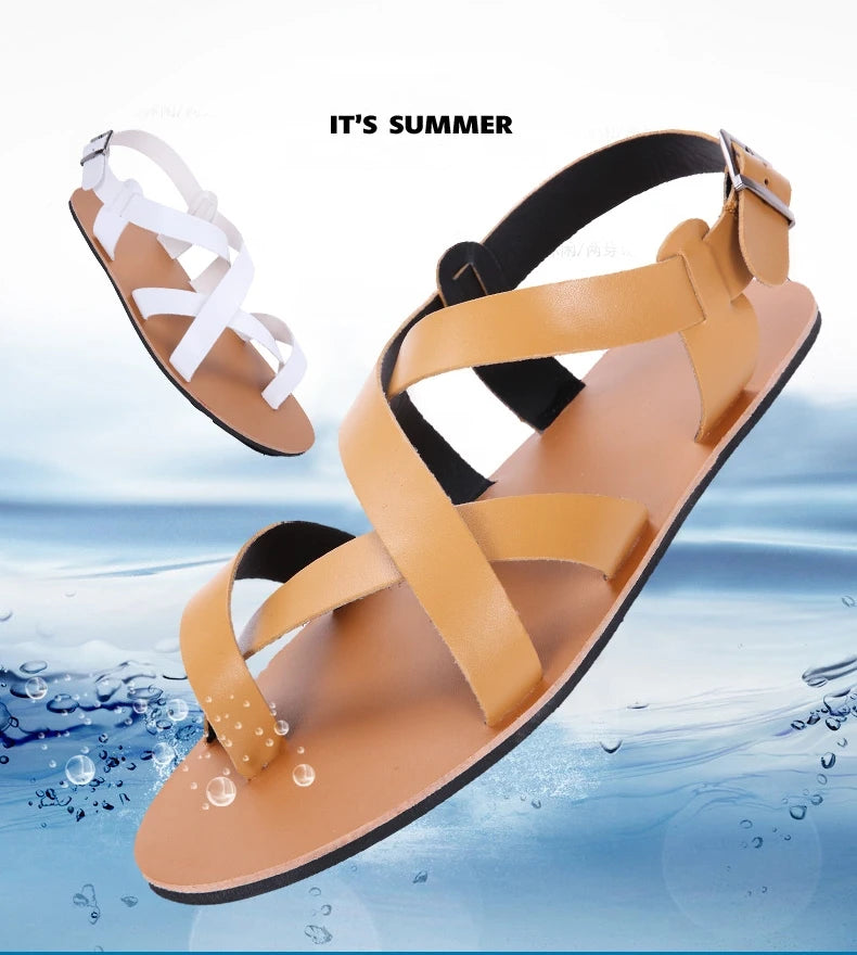 Men’s Leather Vintage Buckle Gladiator Sandals