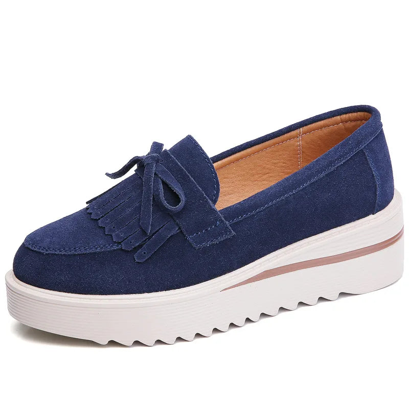 Cow Suede Leather Platform Flat Shoes