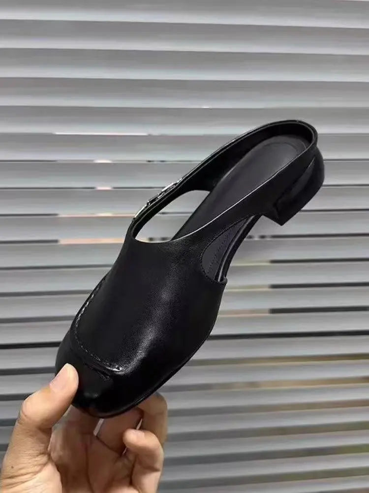 Women’s Leather Mule Loafers with Low Heel