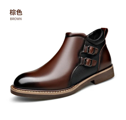 Men’s Leather Ankle Chelsea Buckle Boots