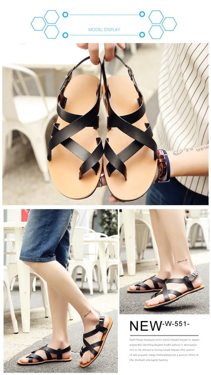 Men’s Leather Vintage Buckle Gladiator Sandals