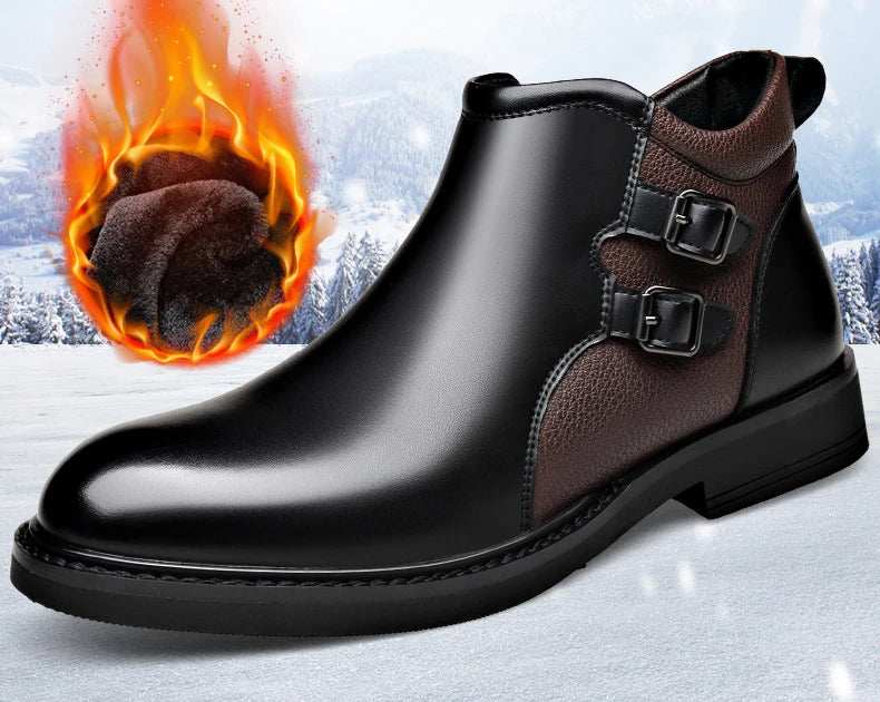Men’s Leather Ankle Chelsea Buckle Boots