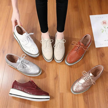 Women’s Leather Oxford Flats Lace-Up Brogues