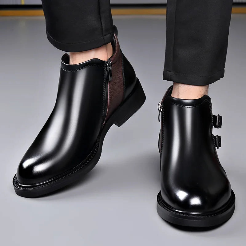 Men’s Leather Ankle Chelsea Buckle Boots