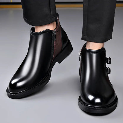Men’s Leather Ankle Chelsea Buckle Boots