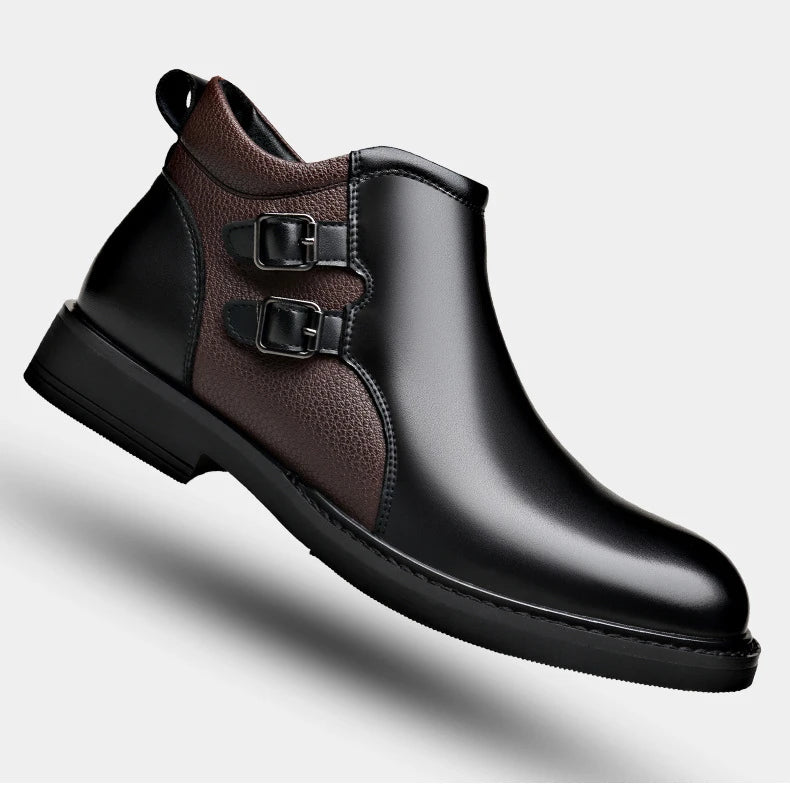 Men’s Leather Ankle Chelsea Buckle Boots