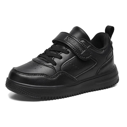 Kids Black Leather Casual Sneakers