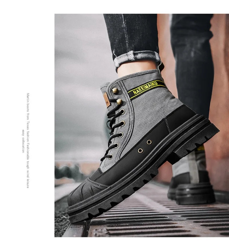 Men’s Breathable Canvas High-Top Casual Boots