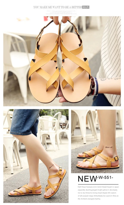 Men’s Leather Vintage Buckle Gladiator Sandals