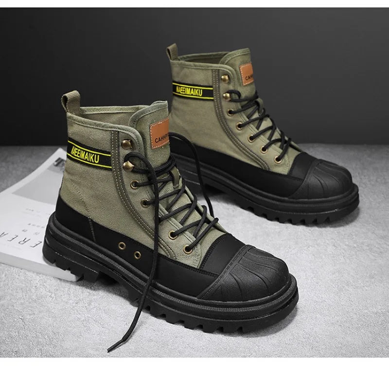 Men’s Breathable Canvas High-Top Casual Boots