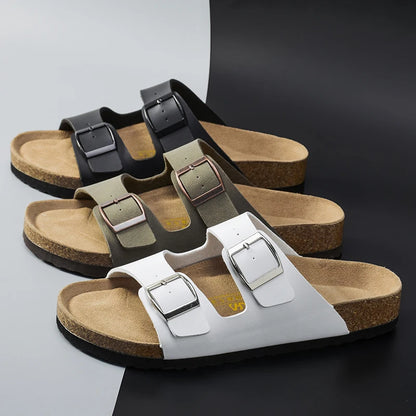 Men Brown Cork Faux Suede Sandals