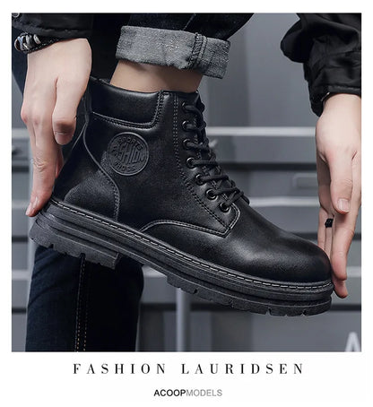 Men’s High-Top Leather Motorcycle Boots