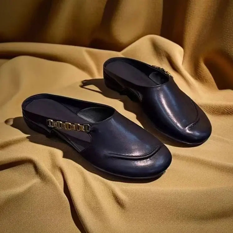 Women’s Leather Mule Loafers with Low Heel