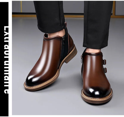 Men’s Leather Ankle Chelsea Buckle Boots