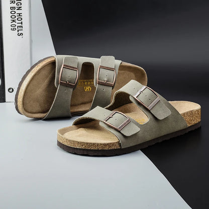 Men Brown Cork Faux Suede Sandals