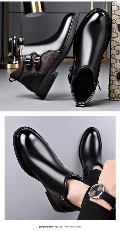 Men’s Leather Ankle Chelsea Buckle Boots