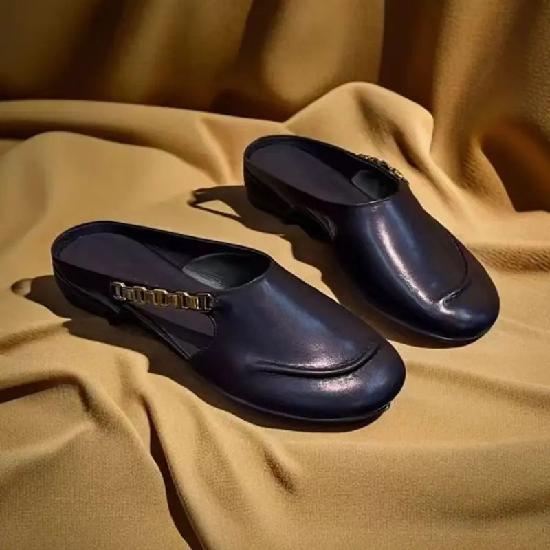 Women’s Leather Mule Loafers with Low Heel