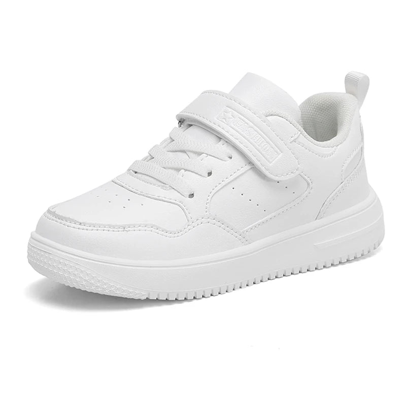 Kids Black Leather Casual Sneakers