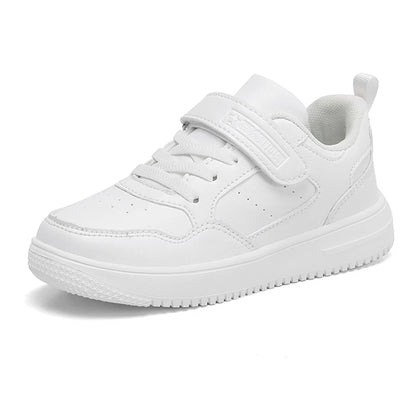 Kids Black Leather Casual Sneakers