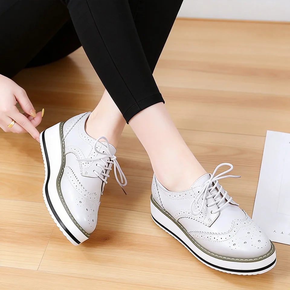 Women’s Leather Oxford Flats Lace-Up Brogues