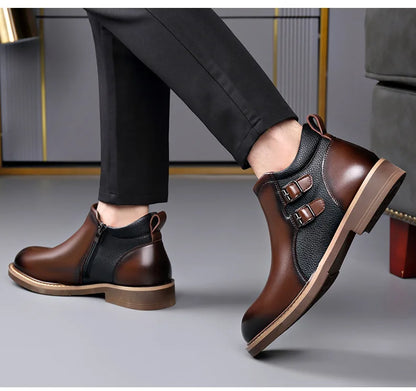 Men’s Leather Ankle Chelsea Buckle Boots