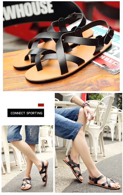 Men’s Leather Vintage Buckle Gladiator Sandals