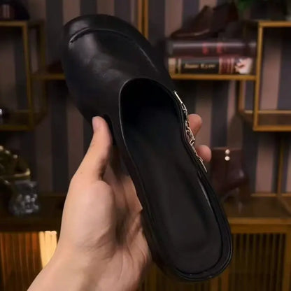 Women’s Leather Mule Loafers with Low Heel