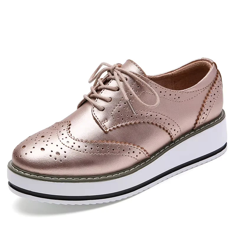 Women’s Leather Oxford Flats Lace-Up Brogues