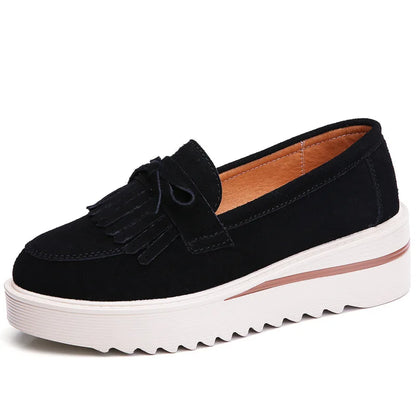 Cow Suede Leather Platform Flat Shoes