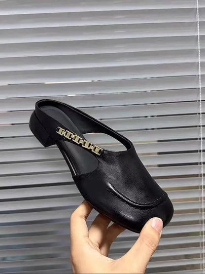 Women’s Leather Mule Loafers with Low Heel