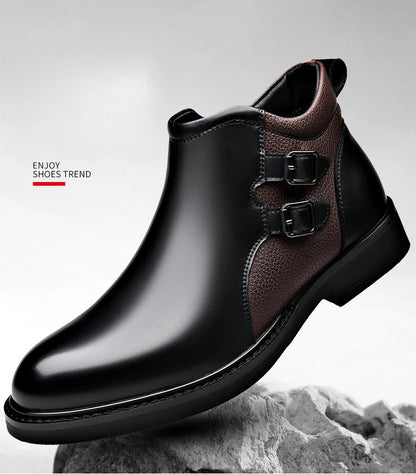 Men’s Leather Ankle Chelsea Buckle Boots