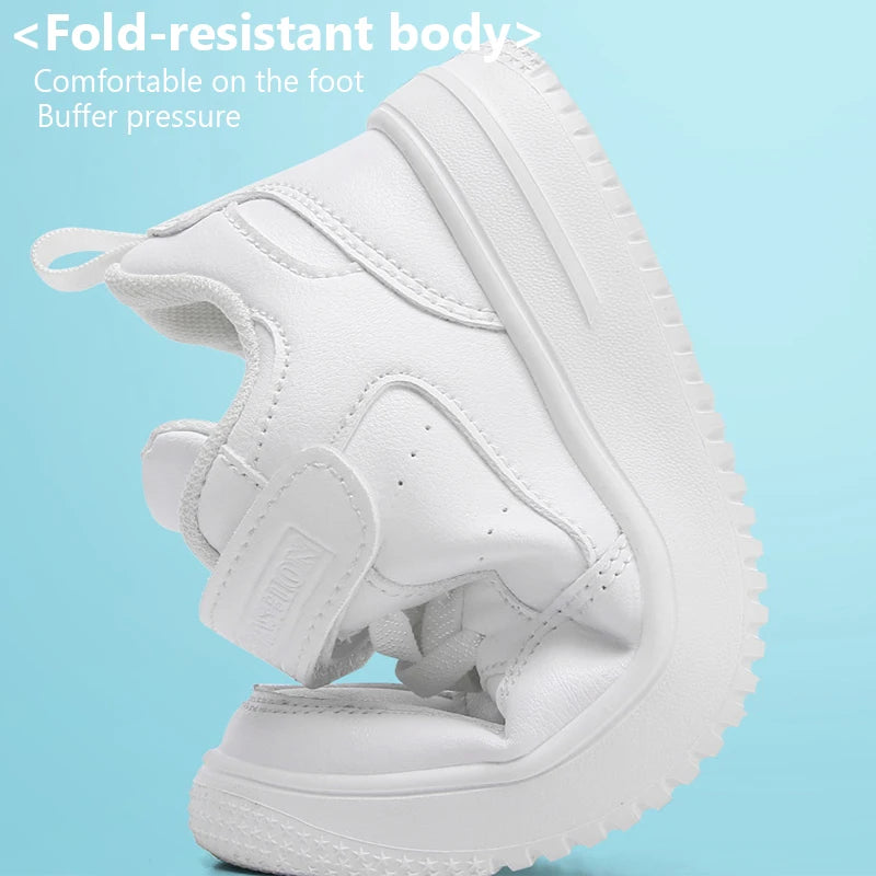 Kids Black Leather Casual Sneakers