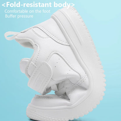 Kids Black Leather Casual Sneakers