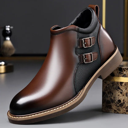 Men’s Leather Ankle Chelsea Buckle Boots