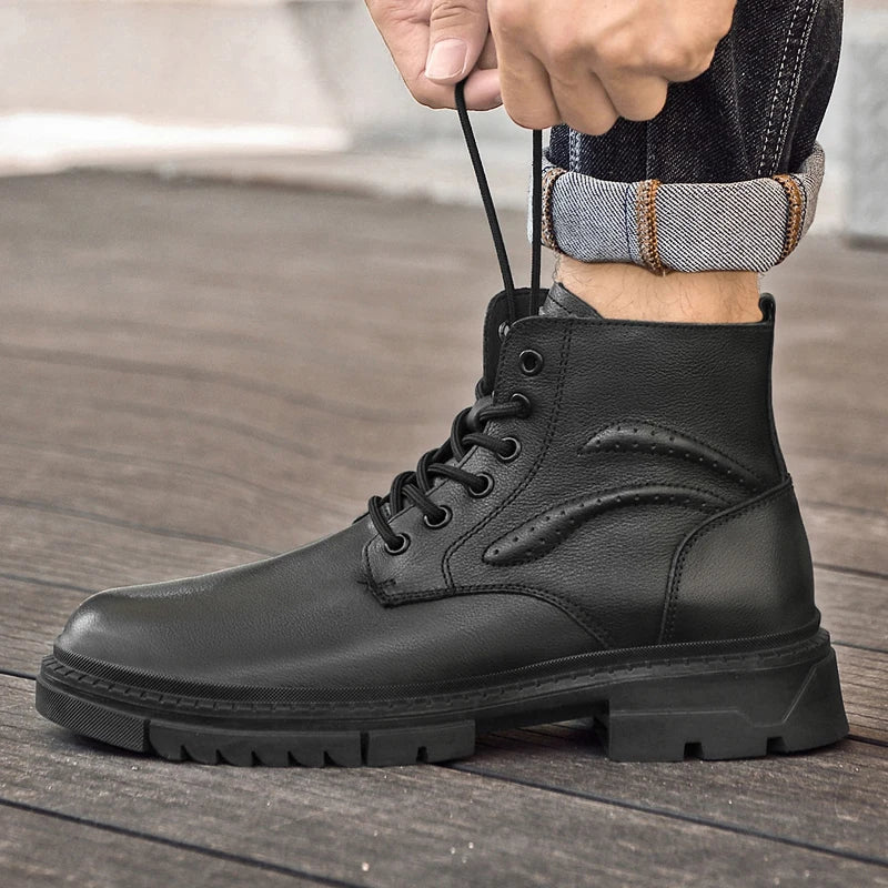 Men’s Genuine Leather Black Ankle Boots