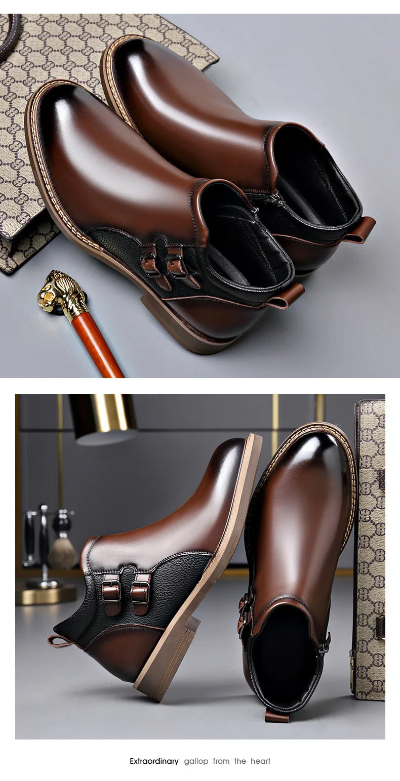 Men’s Leather Ankle Chelsea Buckle Boots